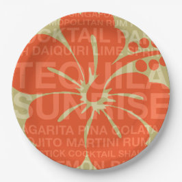 Plato De Papel Palabras veraniegas Cócteles e Hibiscus