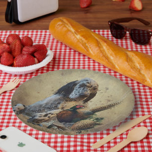 Plato De Papel Palangrería inglesa con faisanes, arte