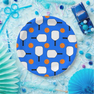 Plato De Papel Palas de pellebol, bolas de bolas de Naranja, azul