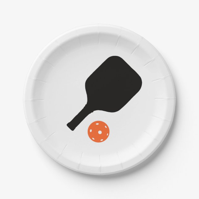 Plato De Papel Palas de pelota de futbolín y pickleball naranja (Anverso)