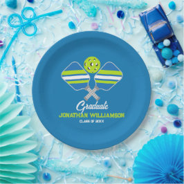 Plato De Papel Palas de Pickleball Azul Verde Fiesta 