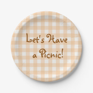 Plato De Papel Pale Peach Gingham Picnic