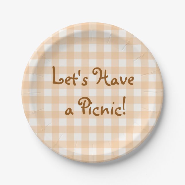 Plato De Papel Pale Peach Gingham Picnic (Anverso)