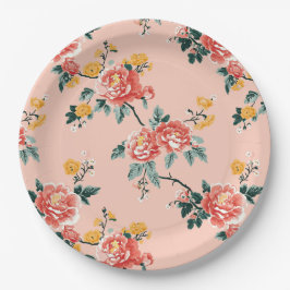 Plato De Papel Pale Pink Chinoiserie Floral
