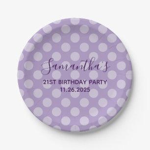 Plato De Papel Pale Purple Polka Dot 21º cumpleaños