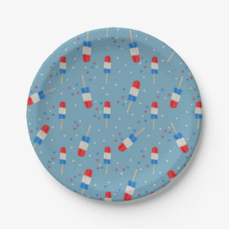 Plato De Papel Paletas De Hielo Rojas Blancas Y Azules Con Estrel