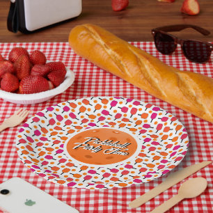 Plato De Papel Paletas de Pickleball Personalizadas Rosadas y Nar