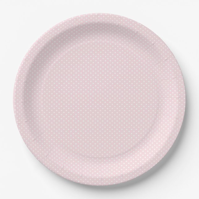 Plato De Papel Palidezca - el mini punto rosado y blanco (Anverso)