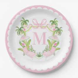 Plato De Papel Palm Beach Pink Loungers Monogram Crest