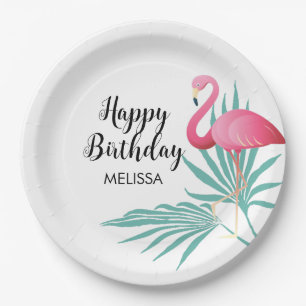 Plato De Papel Palm Flamingo Rosa Sale Cumpleaños