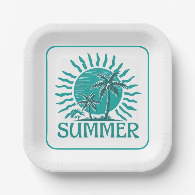 Plato De Papel Palm Hug Summer Vibes (Anverso)