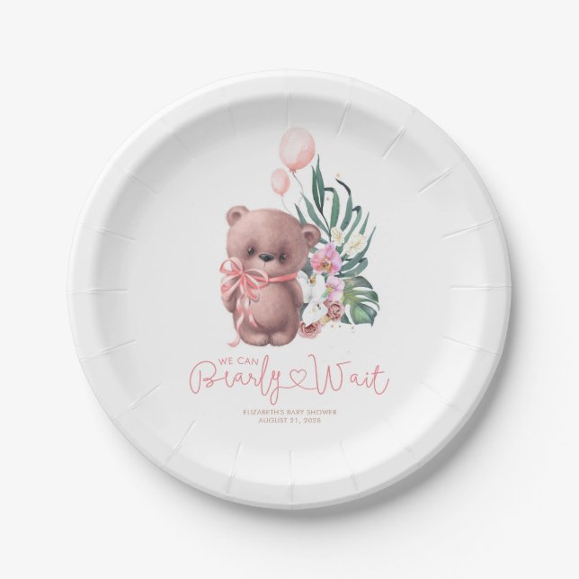 Plato De Papel Palm Leaves Orchids Teddy Bear Chica Baby Shower (Anverso)