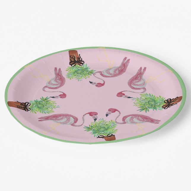 Plato De Papel Palm Pink Flamingo Flamingos Terra Cotta Pots (Angular)