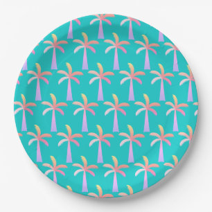 Plato De Papel Palm Springs Caribbean Blue Tropical Palm Tree