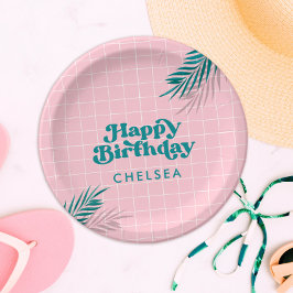Plato De Papel Palm Springs Pool Fiesta Adulto Rosa Cumpleaños