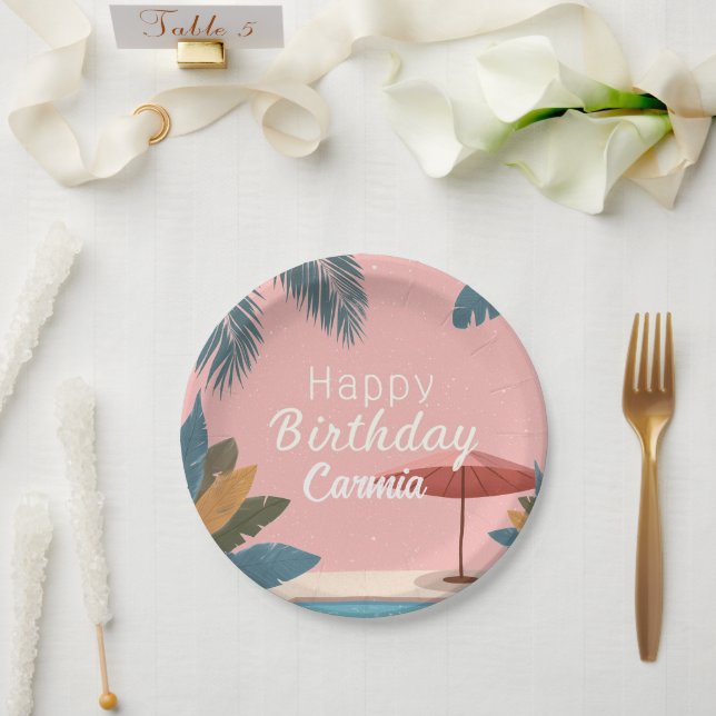 Plato De Papel Palm Springs Summer Adultos Fiesta de cumpleaños R (Boda)