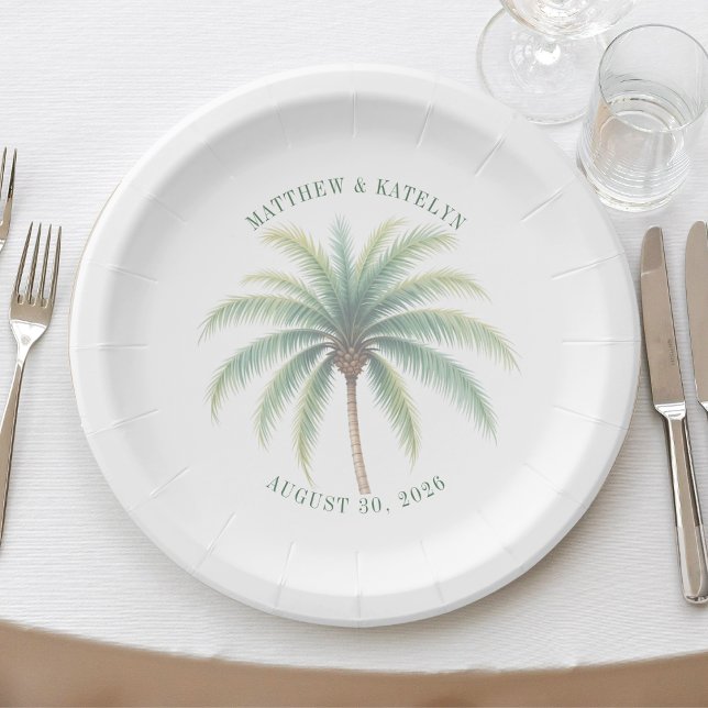 Plato De Papel Palm Tree Island Destination Green Wedding (Palm Tree Island Destination Green Wedding Paper Plates
)