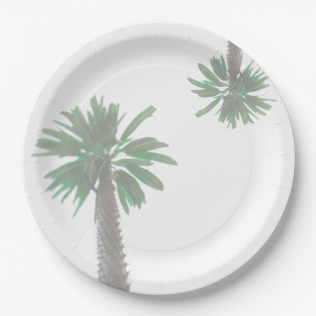 Plato De Papel Palm Tree Pastel Verde Tropical (Anverso)
