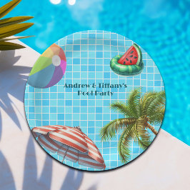 Plato De Papel Palm Tree Sun Umbrella Beach Ball Pool Fiesta