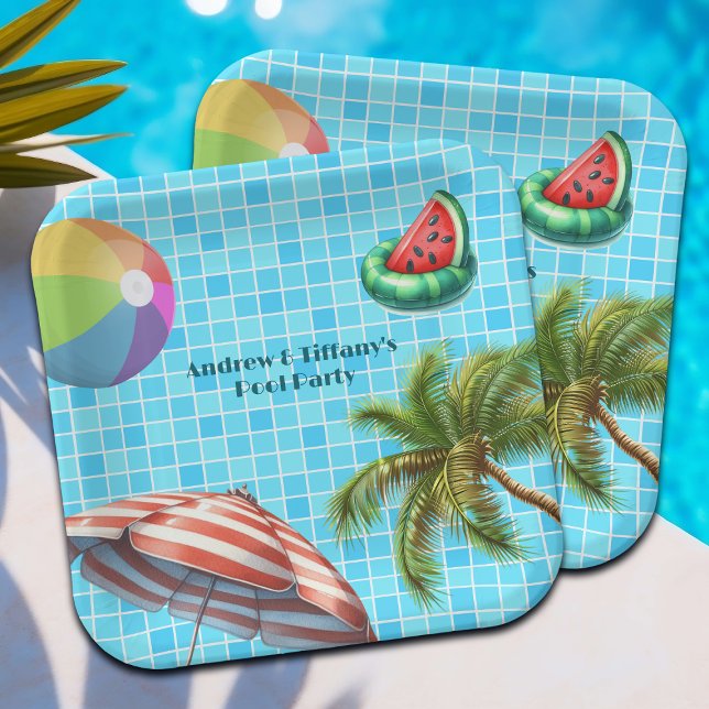 Plato De Papel Palm Tree Sun Umbrella Beach Ball Pool Fiesta (Subido por el creador)