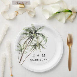 Plato De Papel Palm Tree Tropical | Boda mínimo