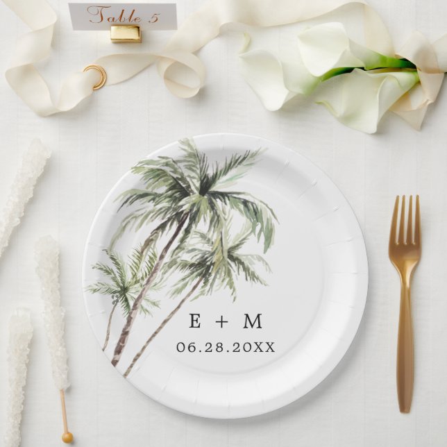 Plato De Papel Palm Tree Tropical | Boda mínimo (Boda)