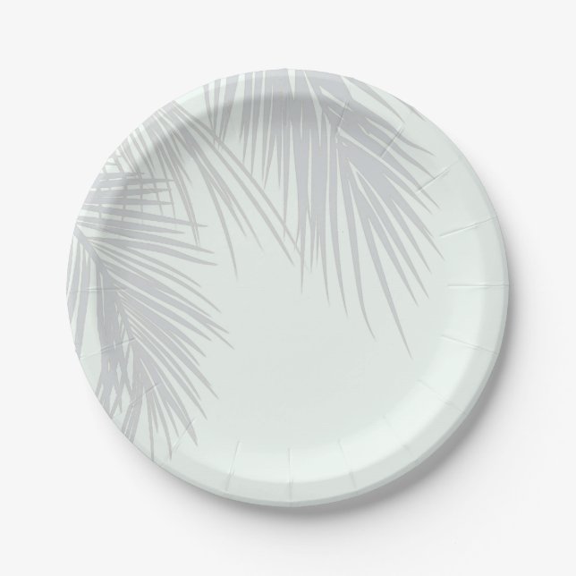 Plato De Papel Palm Tree tropical elegante blanca deja Boda (Anverso)