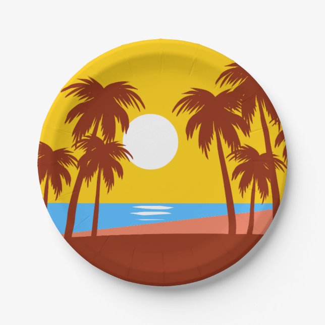 Plato De Papel Palm Tree Tropical Island Sunset (Anverso)