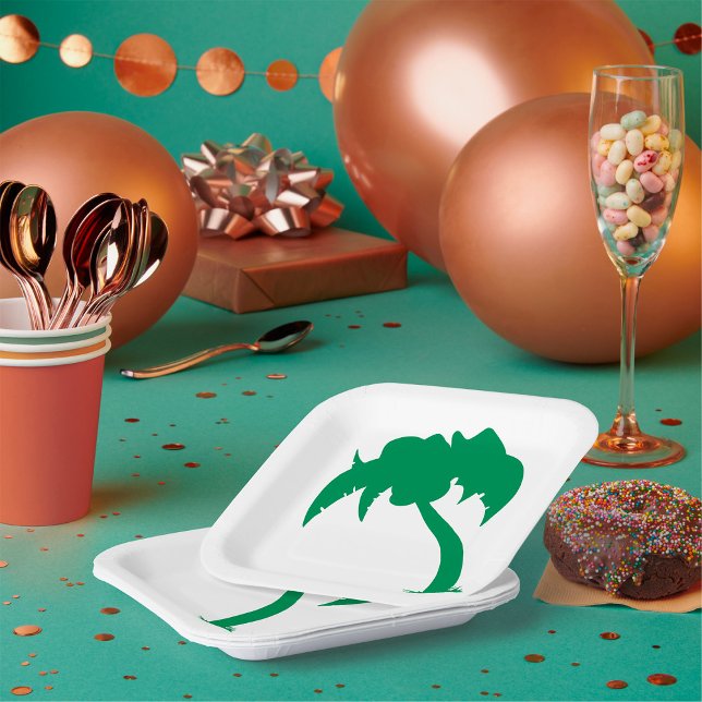 Plato De Papel Palm Tree Tropical Silhouette Green Island Beach (Subido por el creador)