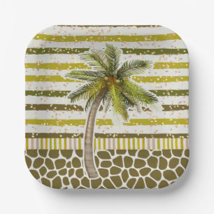 Plato De Papel Palm Tree Tropical Square