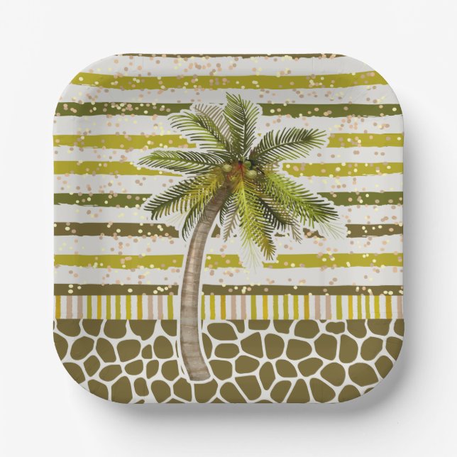 Plato De Papel Palm Tree Tropical Square (Anverso)