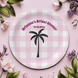 Plato De Papel Palm Tree White Pink Checkpoint Bridal Shower