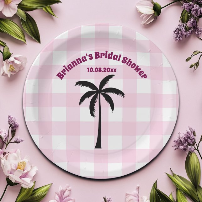Plato De Papel Palm Tree White Pink Checkpoint Bridal Shower (Subido por el creador)