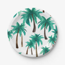 Plato De Papel Palm Trees acuarela tropical