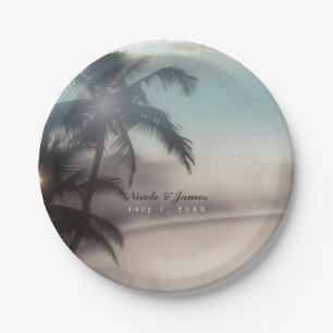 Plato De Papel Palm Trees Elegante Moda Fiesta de playa tropical