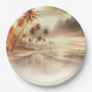 Plato De Papel Palm Trees & Naranja Sunset Beach Wedding