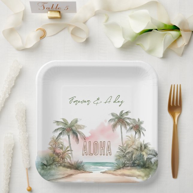 Plato De Papel Palm Trees Playa Tropical de Aloha (Boda)