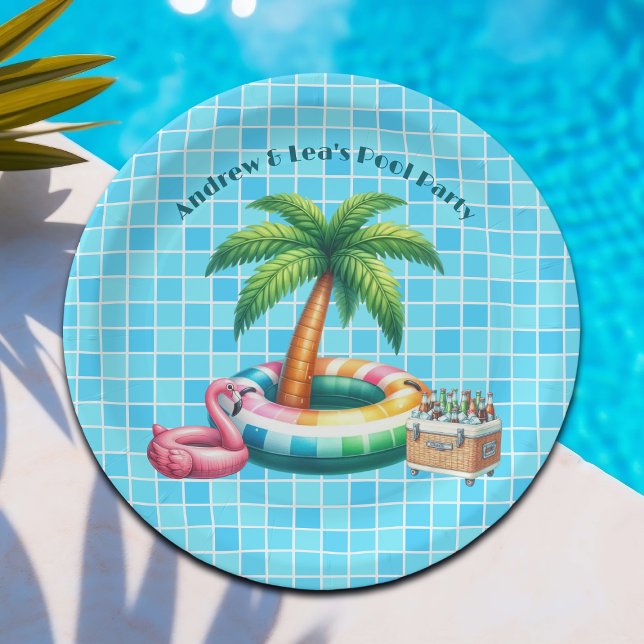Plato De Papel Palm Trees Pool Fiesta Flamingo (Subido por el creador)