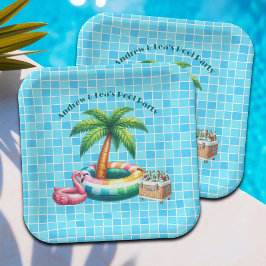Plato De Papel Palm Trees Pool Fiesta Flamingo
