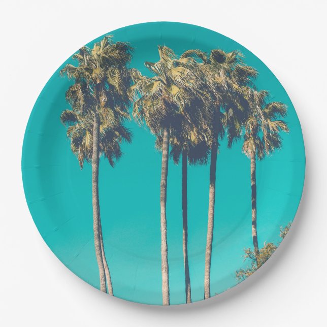 Plato De Papel Palm Trees Tropicales California Retro (Anverso)