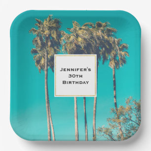 Plato De Papel Palm Trees Tropicales California Retro Cumpleaños