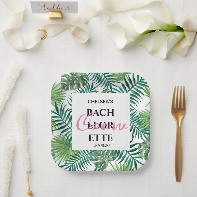 Plato De Papel Palm Tropical Bachelorette fin de semana Fiesta de (Boda)