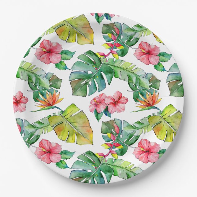 Plato De Papel Palm Tropical Hibiscus Sale De Hawái (Anverso)
