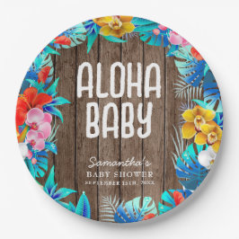 Plato De Papel Palm tropical rústica deja Baby Shower a Aloha