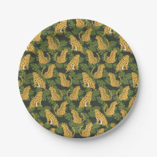 Plato De Papel Palmas salvajes de la selva de leopardo tropical S