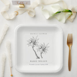 Plato De Papel Palmas tropicales Black White Sketch Bridal Shower