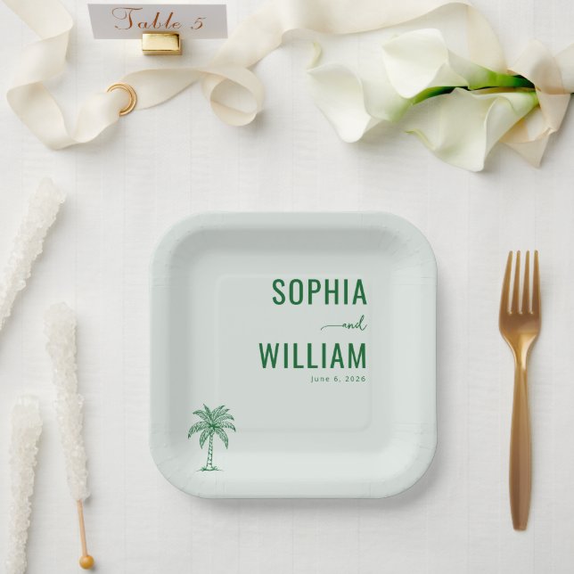 Plato De Papel Palmera de menta serena (Boda)