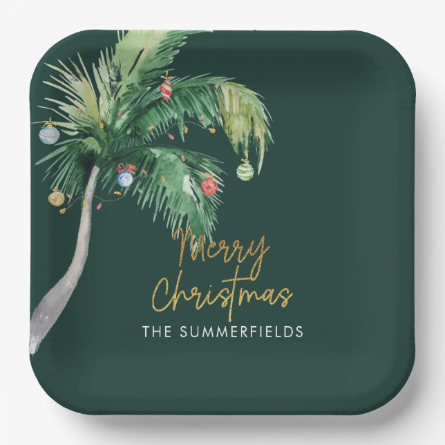 Plato De Papel Palmera de Navidad Fiesta Costera (Anverso)
