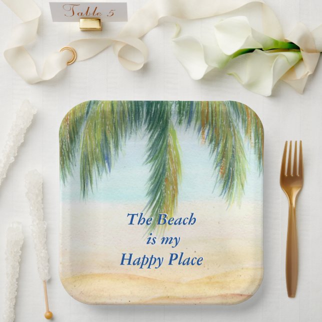 Plato De Papel Palmera en un día soleado en la playa (Boda)