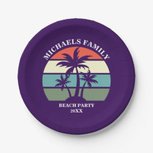 Plato De Papel Palmera Morada Fiesta de Playa Personalizada